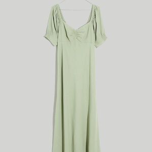 Madewell Sage Sweetheart Puff-Sleeve Midi Dress